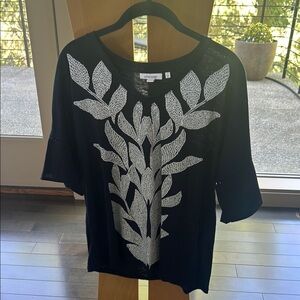 Chico's Black Graphic 3/4 Sleeve Blouse